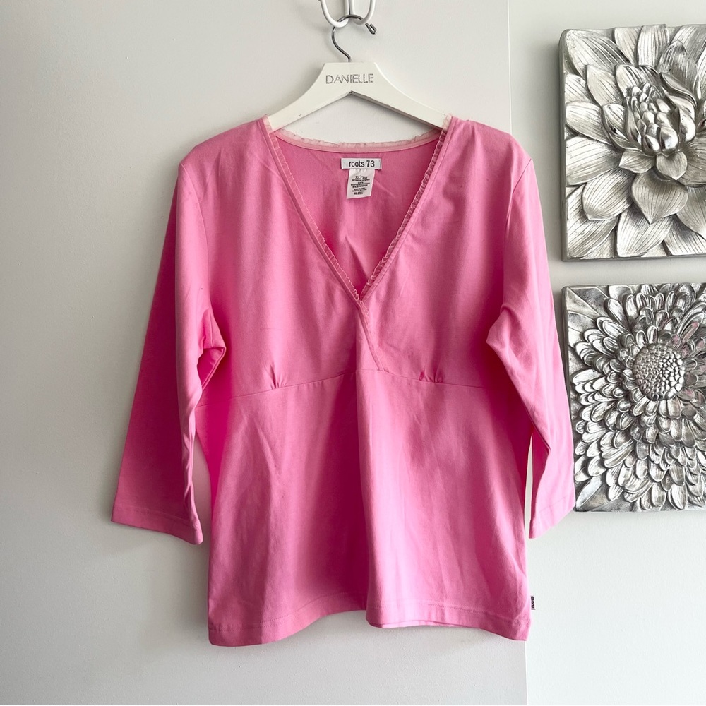 ROOTS 73 Pink V-Neck 3/4 Sleeve Top
